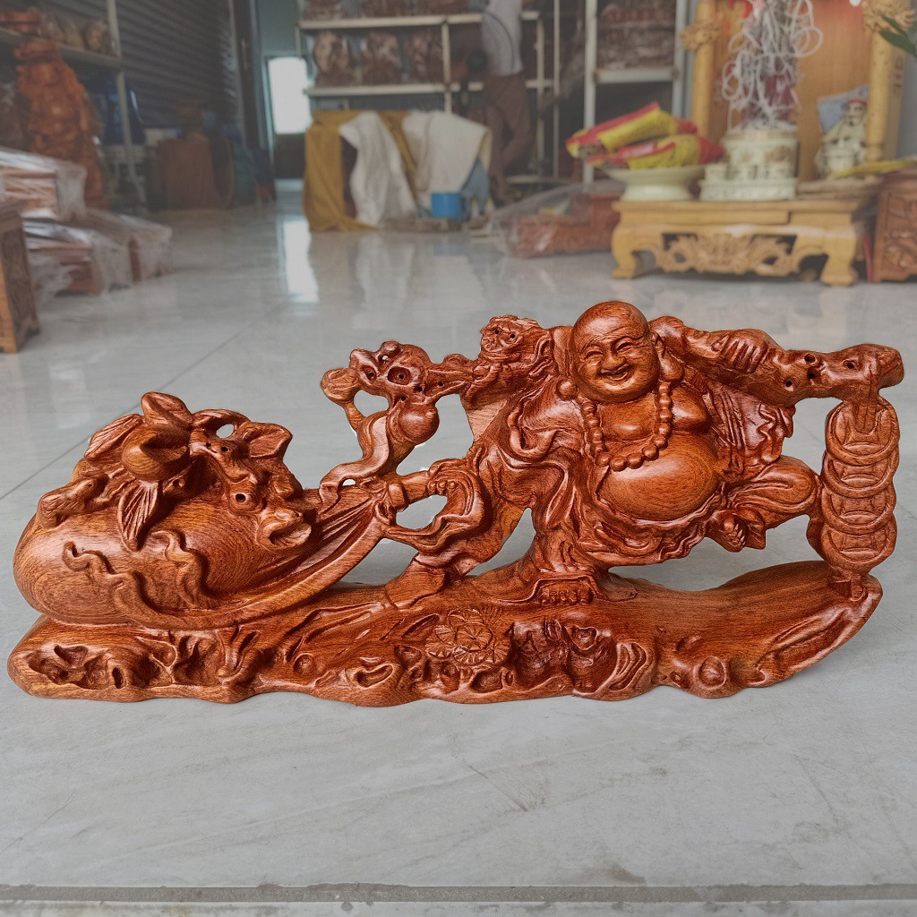 Tượng Di lặc kéo bao gỗ hương kt 20/9/6cm - Tượng Phật để oto, bàn làm việc, tượng Di Lặc Gỗ