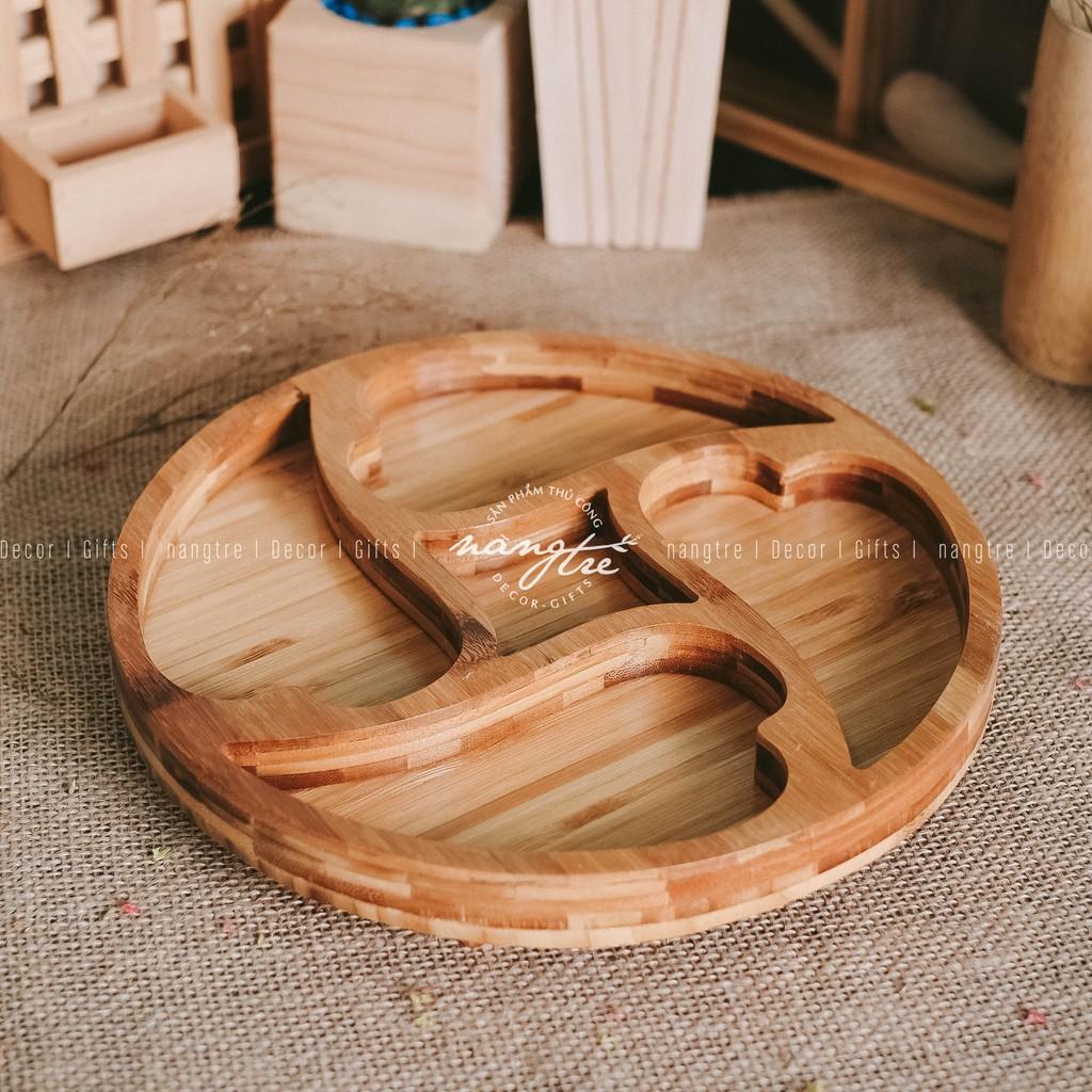 Khay gỗ tre tròn nhiểu ngăn - Trang trí - Đựng thức ăn (bamboo wooden tray)