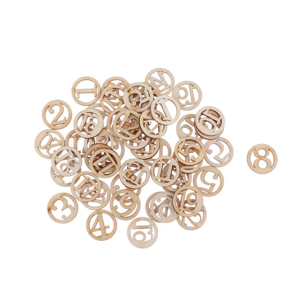 DIY 50pcs Wooden Embellishments Number Tags Unfinished Wood Chips for Crafts