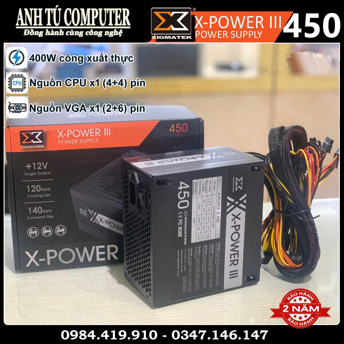 Nguồn máy tính công xuất thực 400W XIGMATEK X-POWER III 450 EN45969 hàng chính hãng