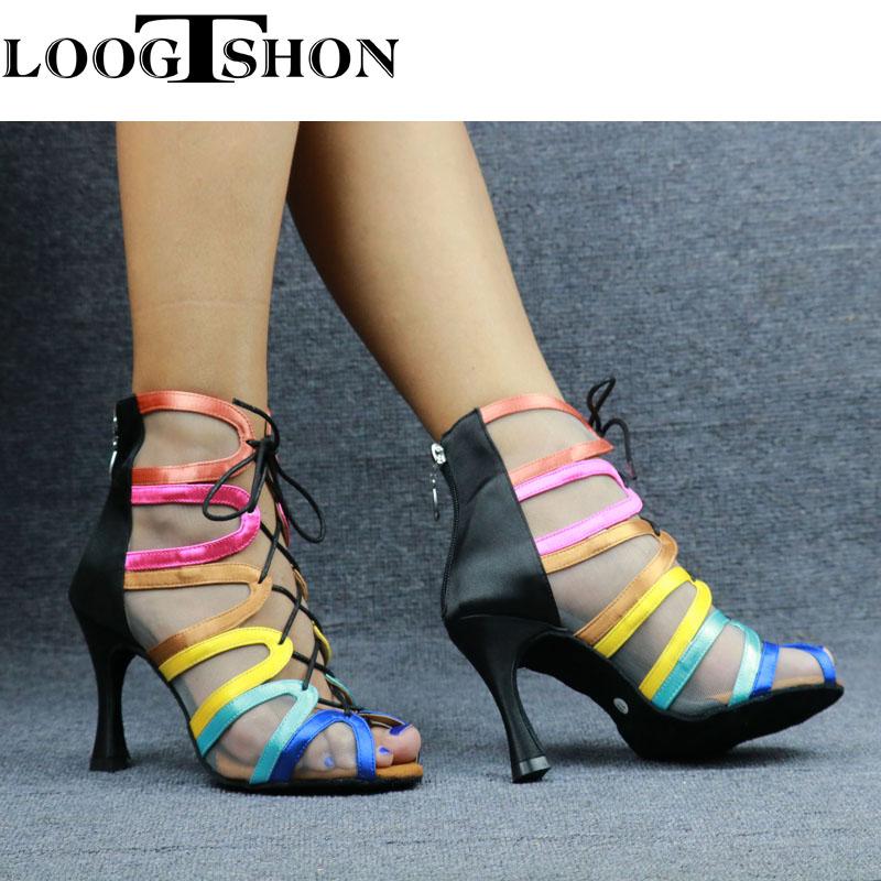 Giày khiêu vũ Latin Phụ nữ da đen cao gót giày phụ nữ giày khiêu vũ cho phụ nữ nhảy dép đi giày dance dan Color: picture heel 7.5cm Shoe Size: 4