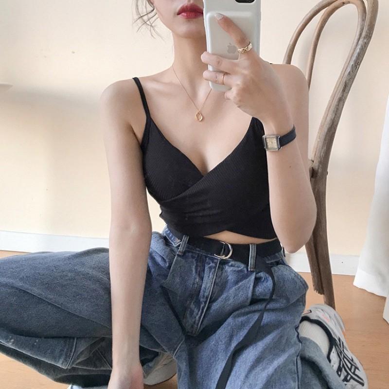 Áo Bra Nữ Hai Dây Croptop Có Mút Ngực Co Giãn Ôm Dáng TOPBRA