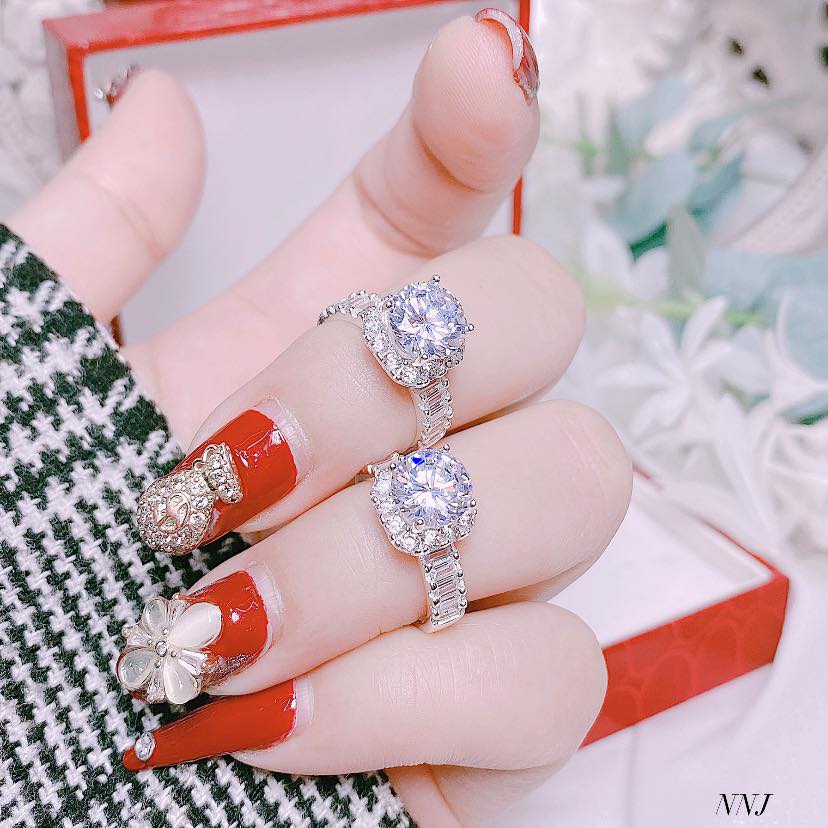 Nhẫn bạc đính đá mặt bông sen MS95