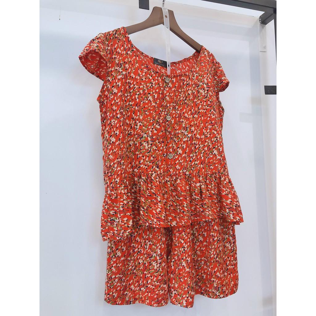 Bộ Đồ Lanh Hoa Cúc NK FASHION Cộc Tay Hoạ Tiết Hoa Nhí Mềm Mịn Thoáng Mát NKFBD2105039