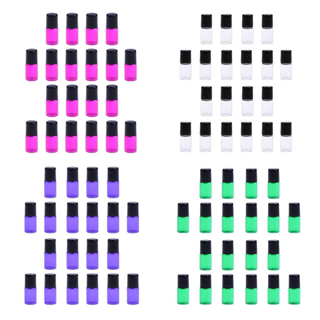 20 Pieces Mini Refillable Empty Glass Roll On Bottles Containers For Essential Oil Perfume Makeup Cosmetic Purple Clear Rose Red Green