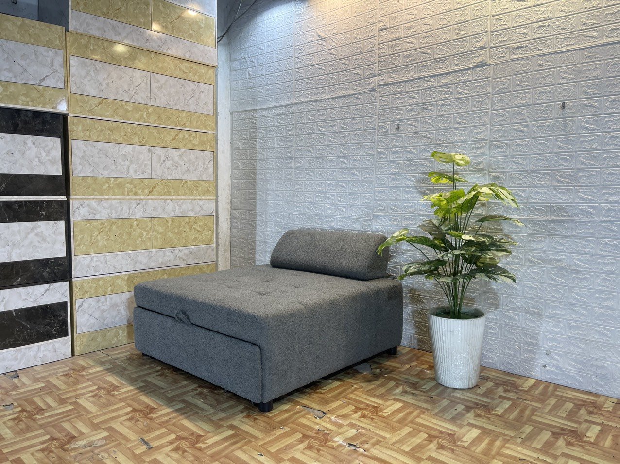 Sofa giường kéo, sofa thư giãn, sofa thành giường thông minh Tundo chất liệu vải chân sắt hiện đại