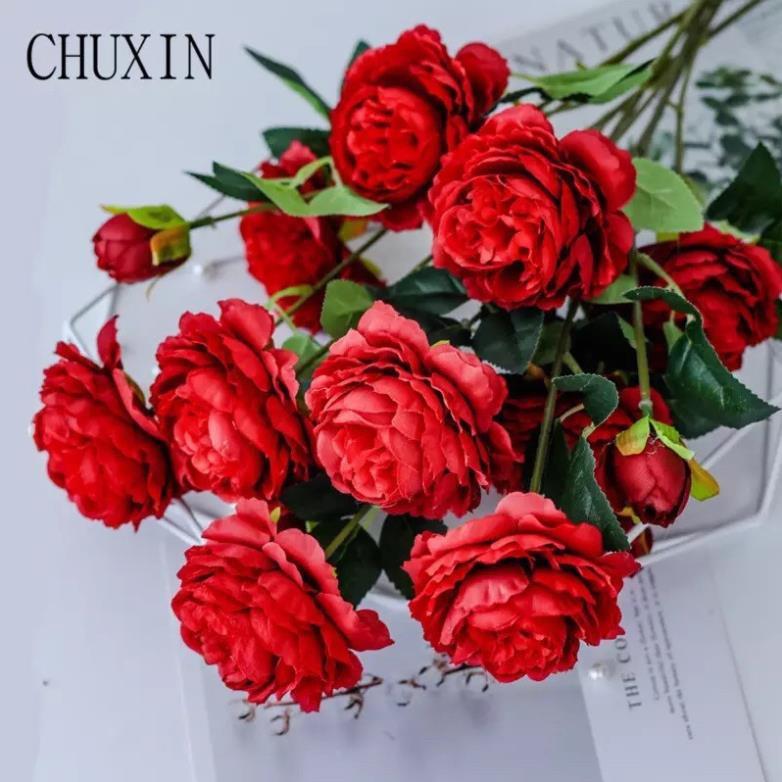 Hoa lụa mẫu đơn 3 màu