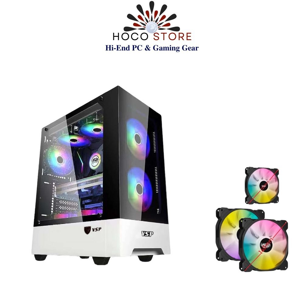 Vỏ Case Máy Tính Gaming VSP HQ50 - Kèm 3Fan LED ARGB - Hàng Chính HÃng