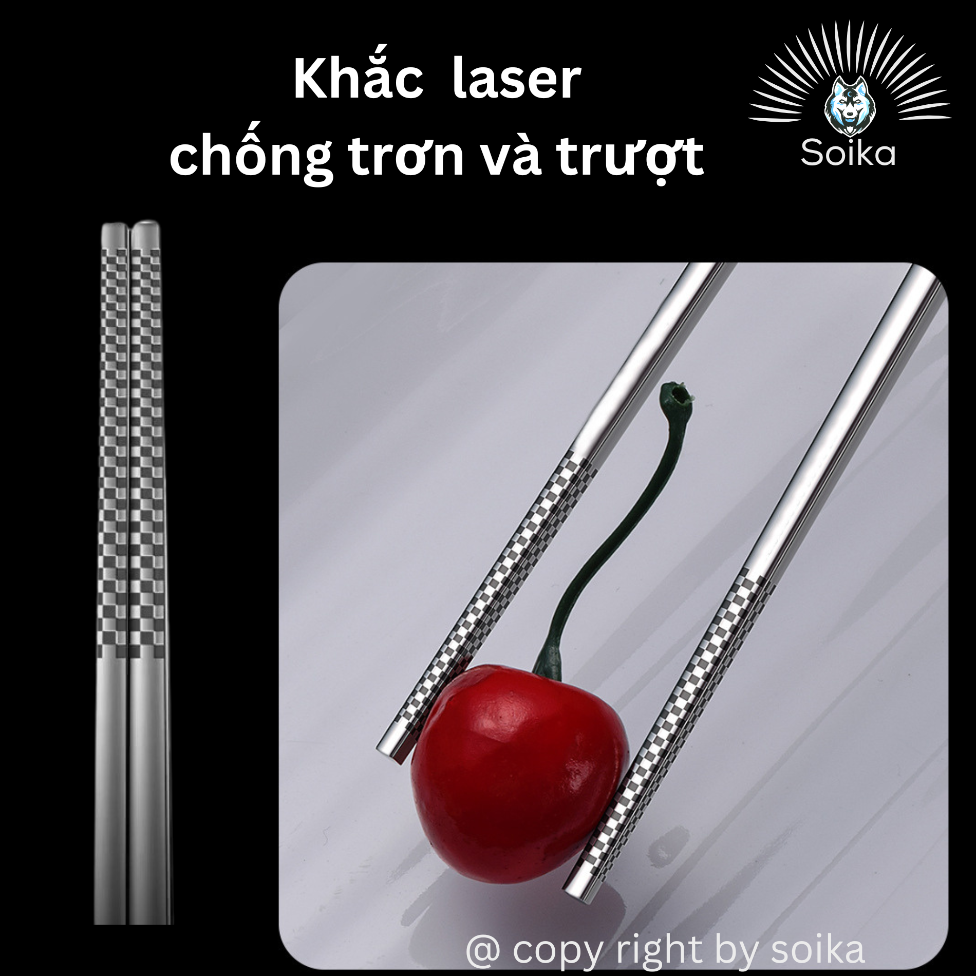 [Combo 5 đôi &amp; 10 đôi] Đũa inox 304 SOIKA mẫu A SK-P02A chống trượt kháng khuẩn