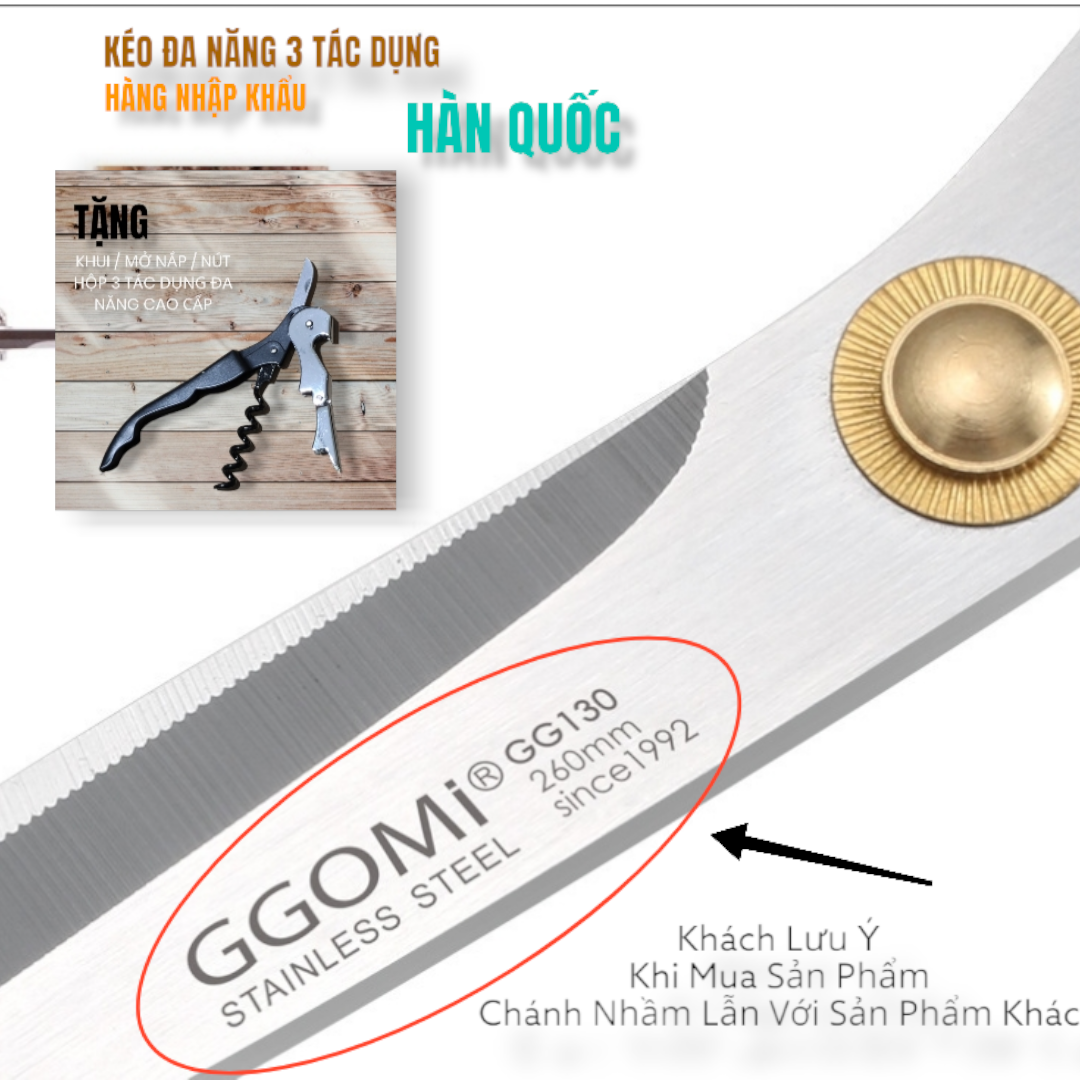 Kéo Hàn Quốc GGOMI Nhà Bếp Cắt Gà Cắt Đồ Đa Năng ( Tặng Khui 3 in 1 )