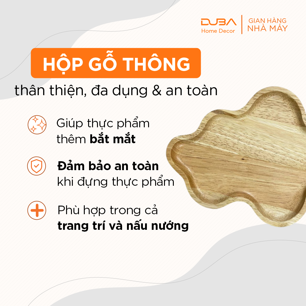 Khay gỗ decor, thớt trang trí gỗ cao su hình đám mây màu tự nhiên đạt chuẩn xuất khẩu - DUBA