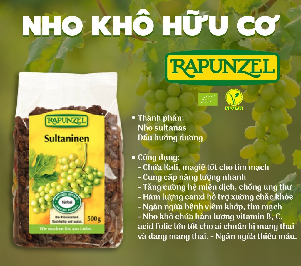 Nho khô hữu cơ Rapunzel Organic Raisins 250g