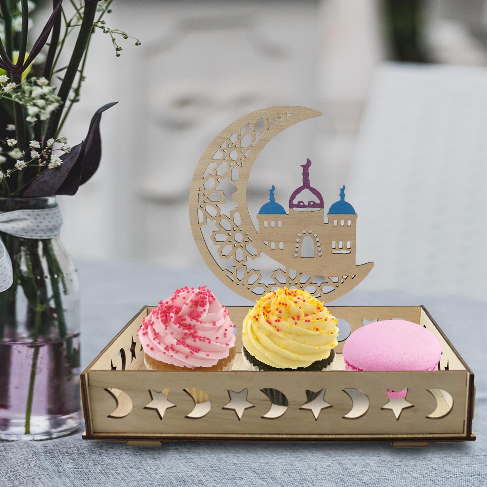 Ramadan Wooden Tray Eid Plates for Home,Eid Mubarak Tableware Tray Ramadan Decorations for Table Wooden Tray Dessert Display Holder for Ramadan Table