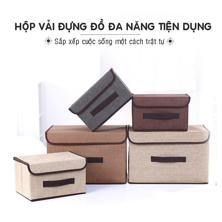 Combo 2 Hộp Vải Đựng Đồ Thùng Đựng Quần Áo Đồ Lót Đa Năng Bằng Vải Cứng Cáp Có Nắp Đậy 8L và 18L