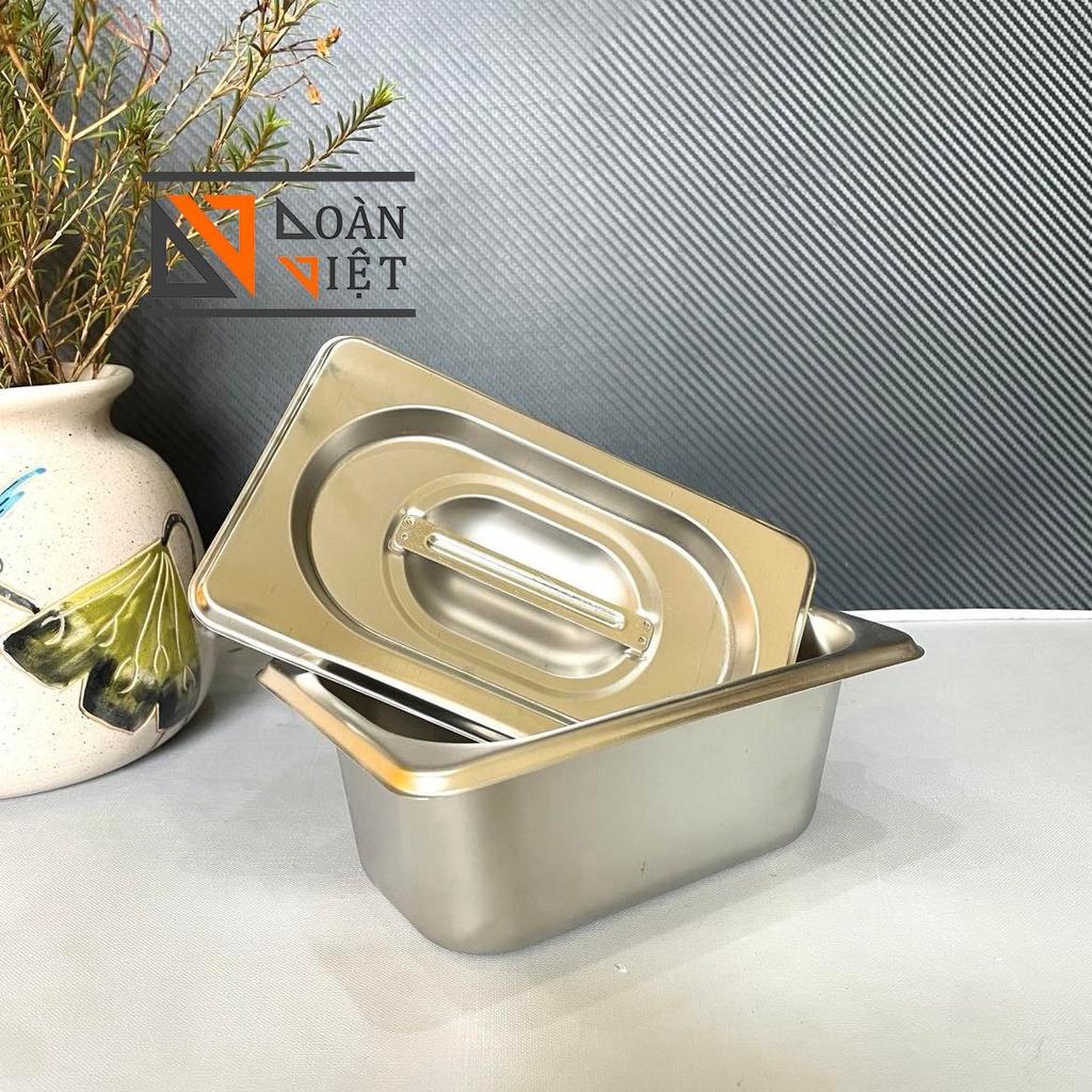 Khay inox 1/4 1/6 1/9 đựng thạch trà sữa, topping các loại- Khay đựng thực phầm . Inox 304 dày, sáng bòng - Nh