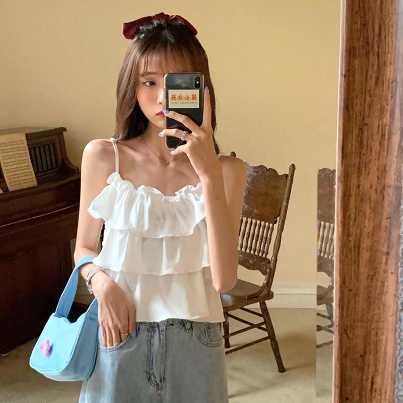 Áo 2 Dây Nữ Viền Bèo 3 Tầng 2 Màu Siêu Xinh Áo 2s Nữ Hở Lưng So Hot