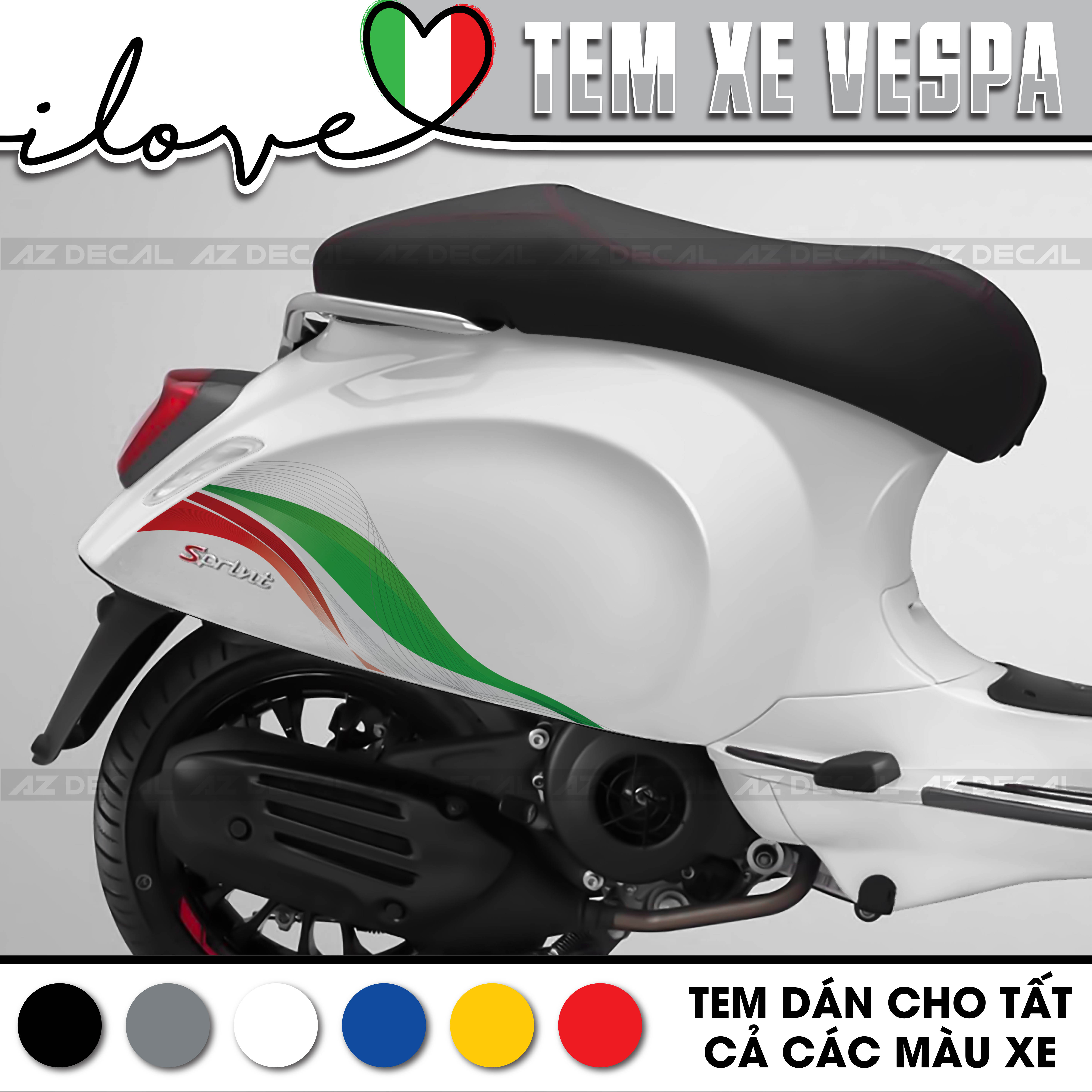 Tem Xe Vespa Sprint/Primavera/LX/GTS Thiết Kế Italia | VP02 | Decal Rời Chống Nước, Dễ Dán