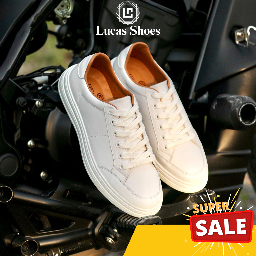 Giày da thể thao da bò LC2101 White, da bò trắng Lucas Shoes (LC2101 trắng)