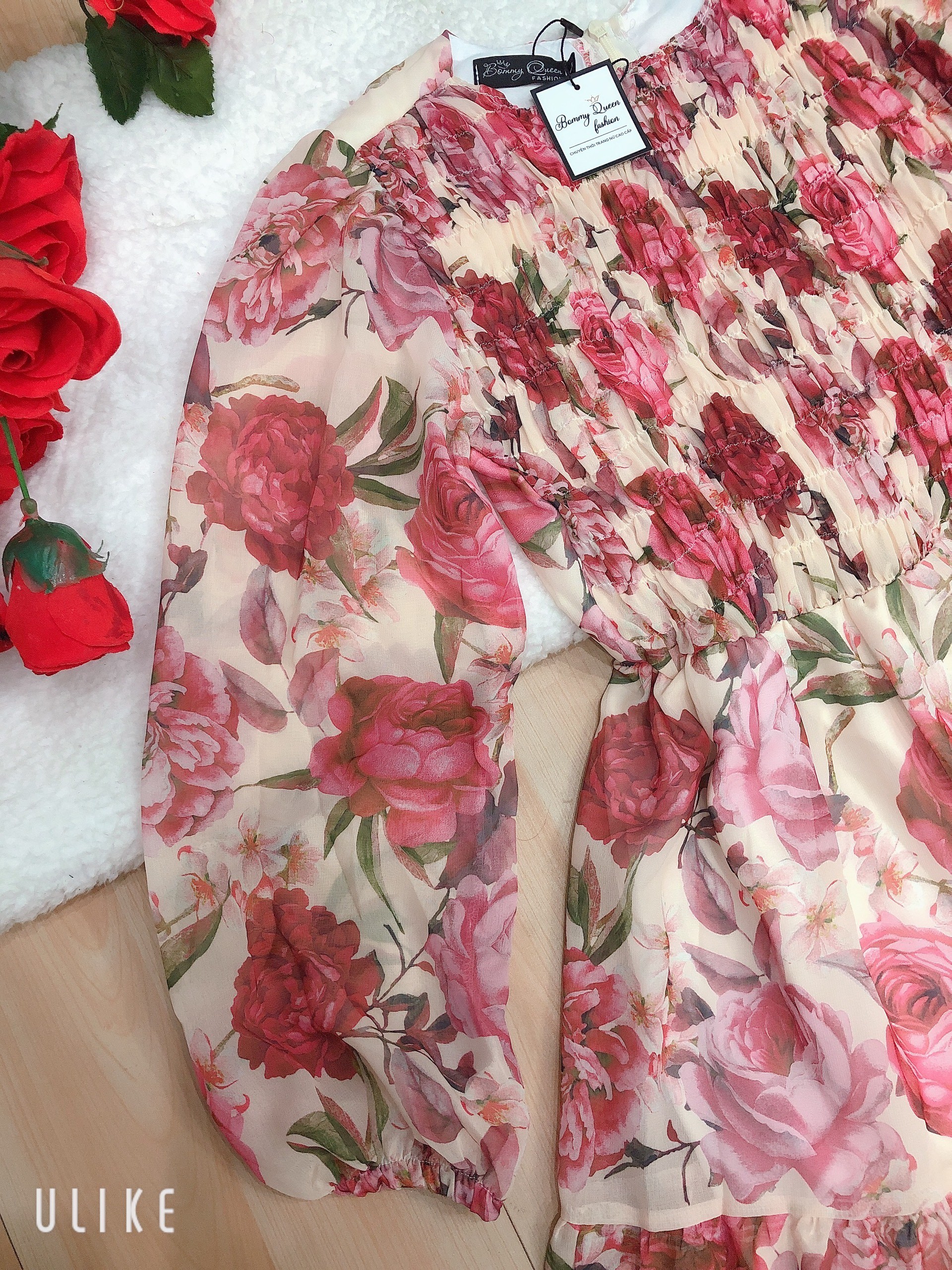 Đầm Maxi Hoa Xoè Xinh Xắn Hàng Thiết Kế Tay Dài Bo Phồng Tay