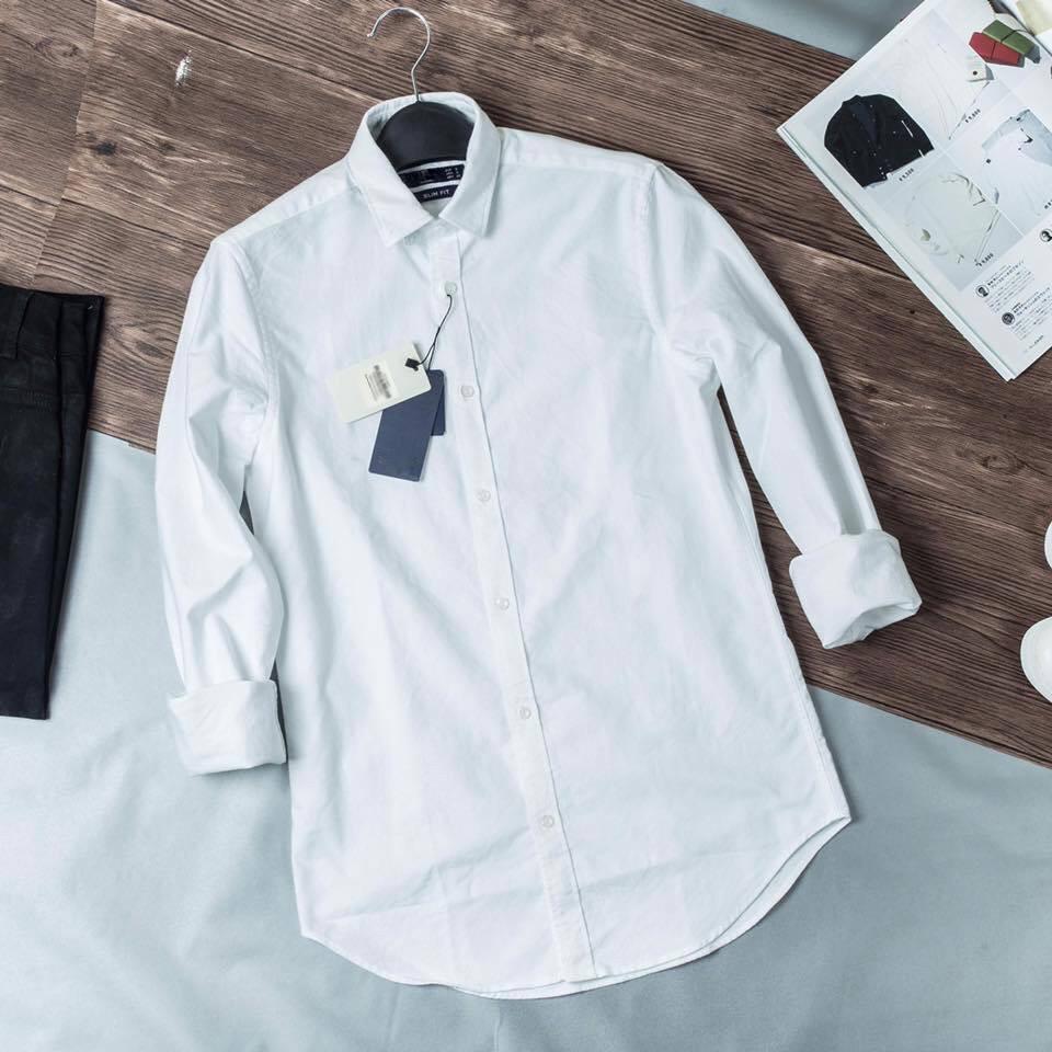 ÁoSơ mi nam trơn cotton gân chéo tay dài cao cấp thấm mồ hôi (Màu Xám ghi) Thời Trang Nam