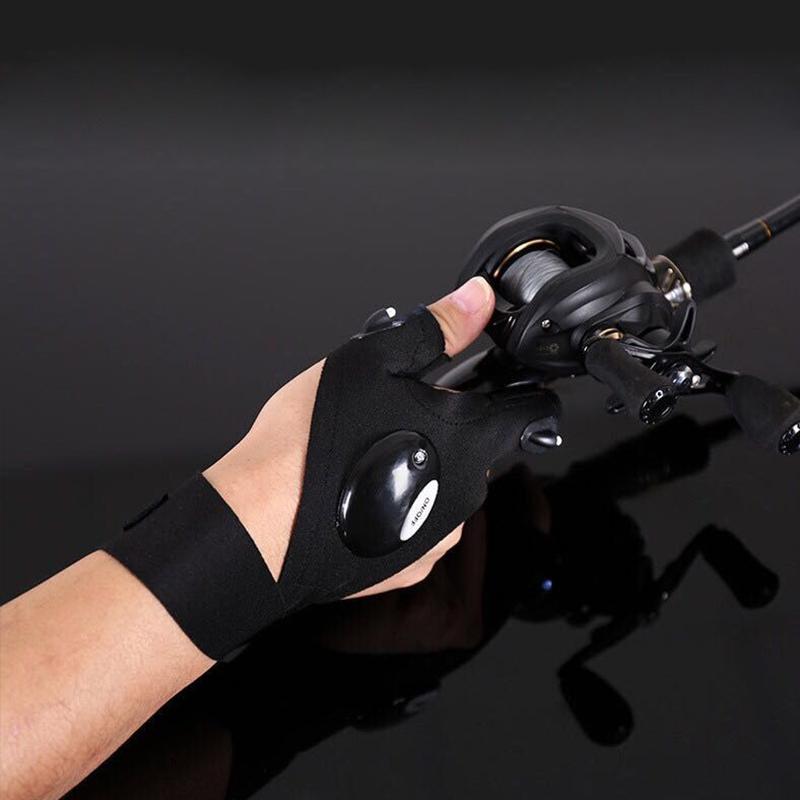 1 cặp câu cá ngoài trời dây đeo Magic Găng tay không có ngón tay Night Light Waterproof Fishing Fishing Găng tay với đèn pin LED Công cụ cứu hộ