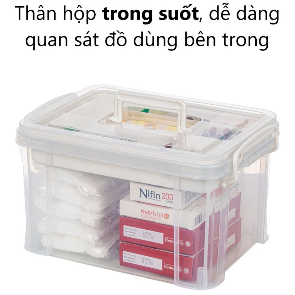 Hộp đựngthuốc, đồ dùng gia đình 6576 Việt Nhật, Hộp đựng thuốc y tế, hộp thuốc y tế gia đình tiện lợi, hộp đựng thuốc 2 tầng