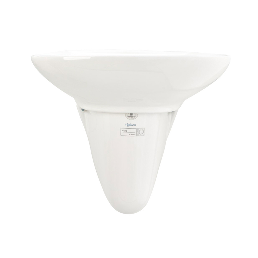 Bộ lavabo treo tường chân ngắn Viglacera V39 sứ Ceramic trắng sáng, men Men Nano Titan diệt khuẩn đến 86%, lòng sâu, có lỗ xả tràn - Hoa Sen Home - Hàng chính hãng