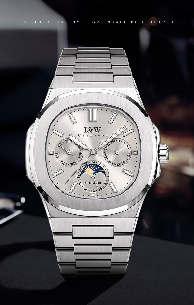 Đồng hồ nam chính hãng I&W CARNIVAL 55886G-3 mặt xám size mặt 42mm,kính sapphire ,chống nước 50m,dây thép không gỉ