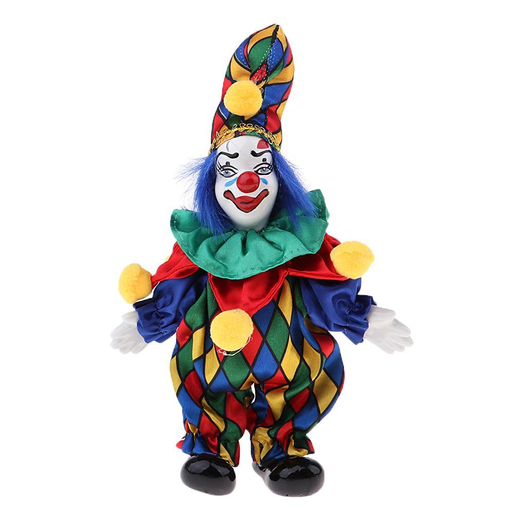 2x 6inch Funny Clown Porcelain Doll in Colorful Costume Handicraft Gift