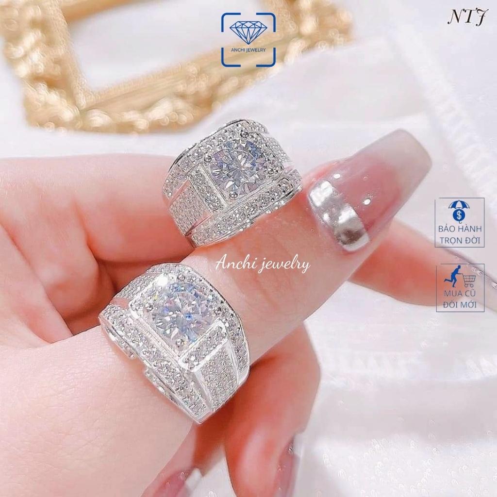 Nhẫn nam mặt vuông to bạc 925 khắc hoa văn đẹp ngầu, Anchi jewelry