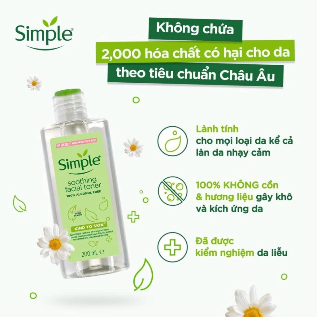 Combo 3 Simple ( Nước Tẩy Trang 200ml + Toner 150ml + Sữa Dưỡng Da 125ml ) Cấp Ẩm Da Sáng Khỏe