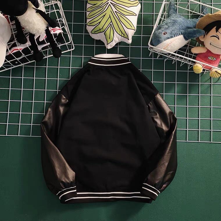 Áo Bomber Unisex Nam Nữ Tay Da Thêu Chữ G Dáng Thụng Cúc Bấm