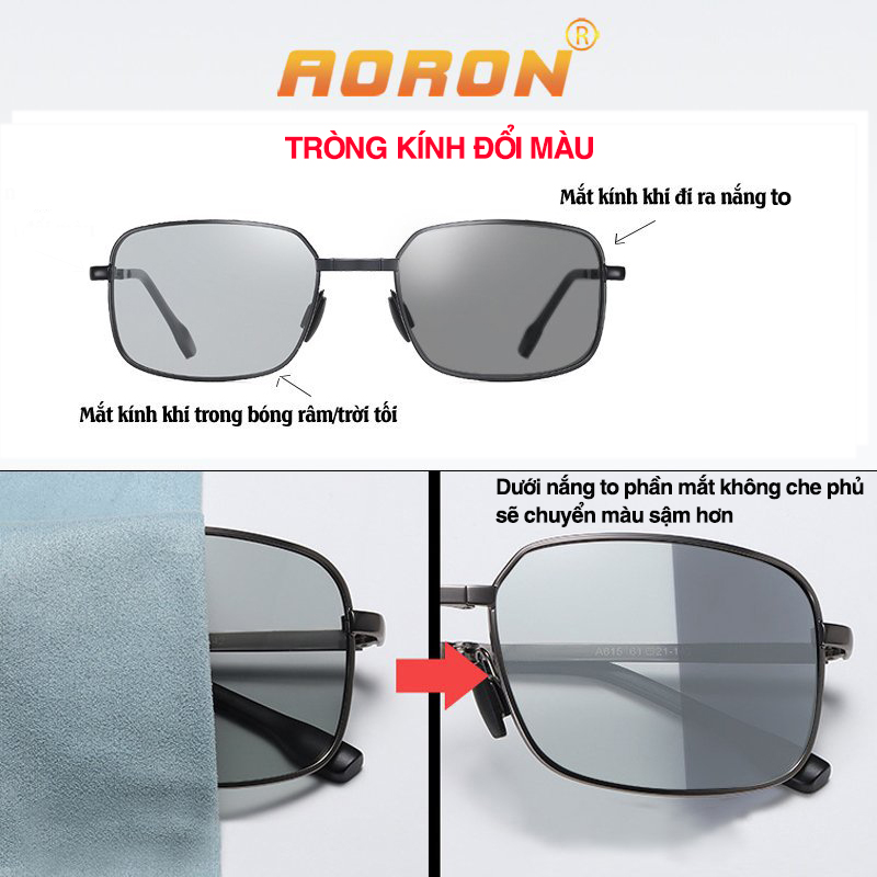 Kính Mát Nam Thời Trang, Mắt Vuông Tròng Phân Cực Đổi Màu Chống Lóa Đi Đêm, Gọng Kính Gập Tiện Lợi AK026 - AORON