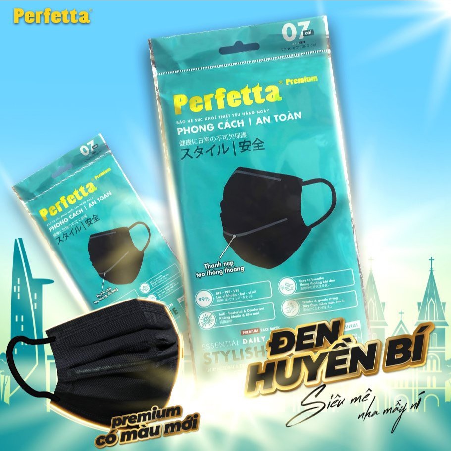 Gói Khẩu Trang Y Tế Perfetta Premium Màu Đen (7 cái/gói)