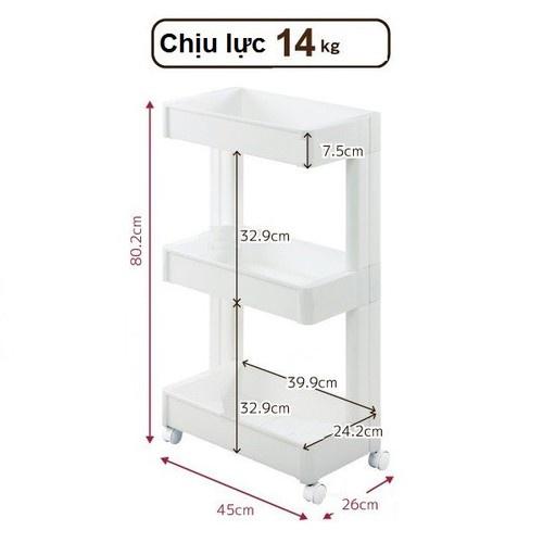 Giá Để Đồ Thông Minh 3 Tầng Có Bánh Xe Trắng Nhật Bản