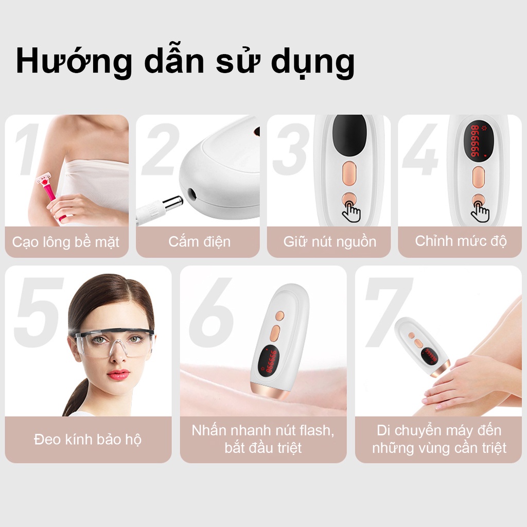 Máy triệt lông vĩnh viễn mini cầm tay vô hạn xung chính hãng chức năng triệt lông IPL tẩy lông tay chân