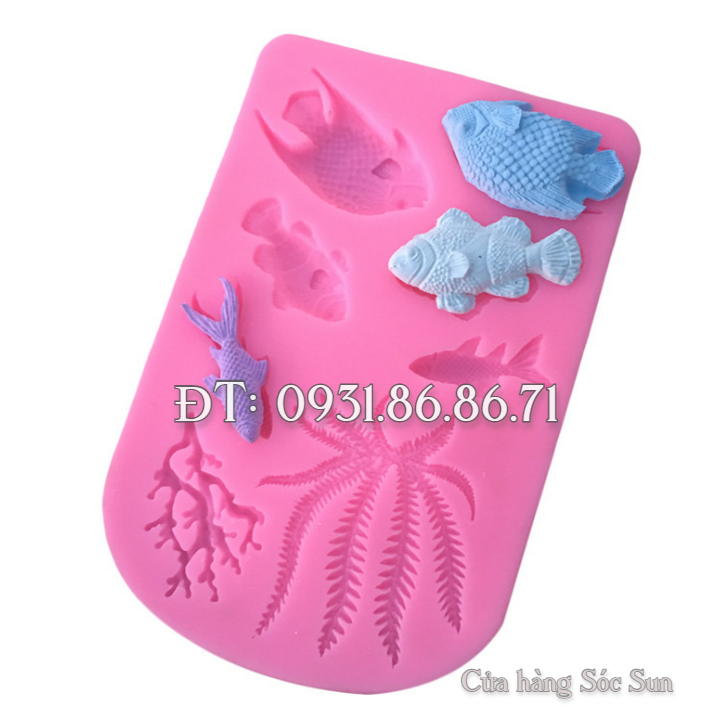 Khuôn silicon cá biển, san hô, rong biển - Mã số 1098