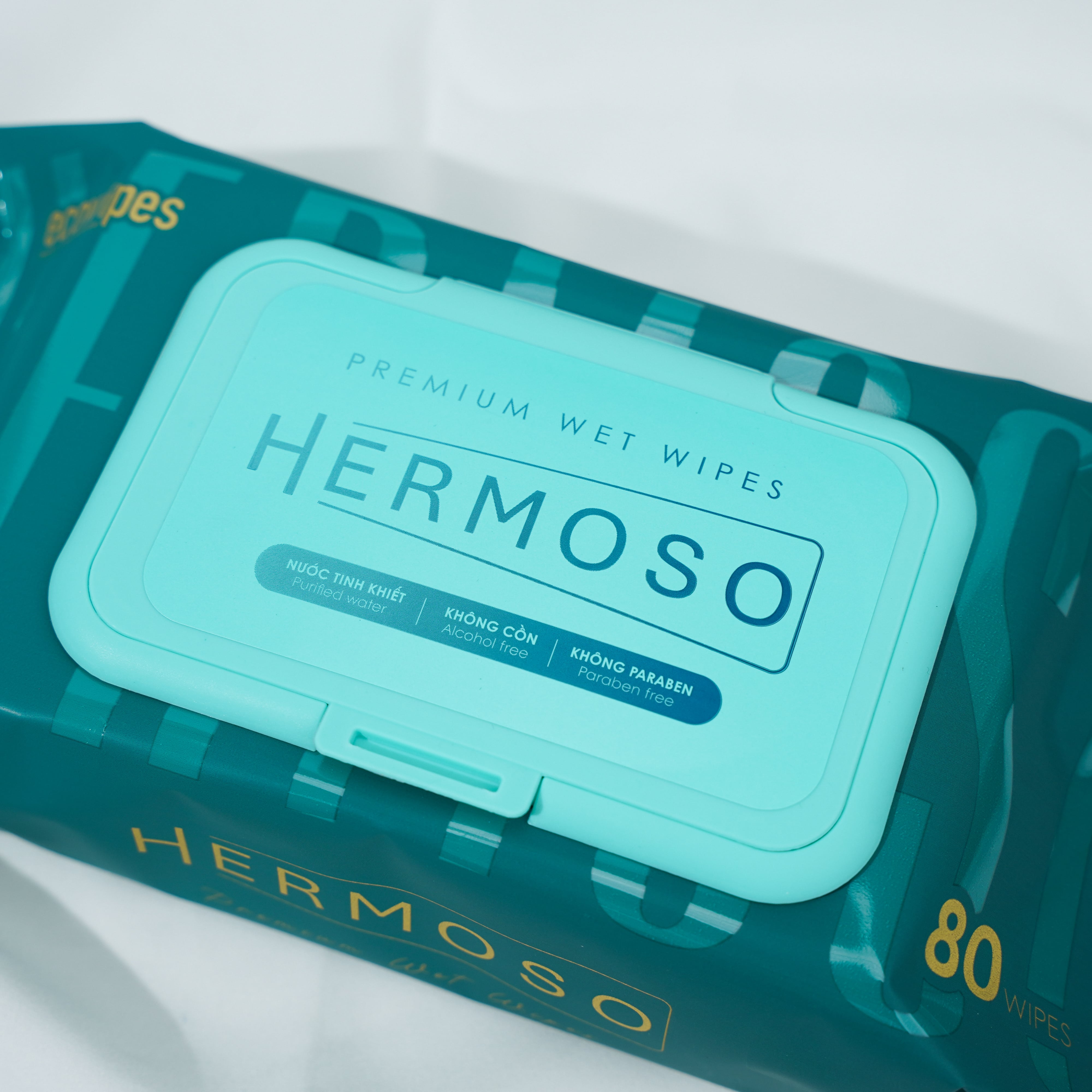 Khăn ướt cao cấp EcoWipes x Hermoso gói 80 tờ không mùi không chất tẩy an toàn cho bé