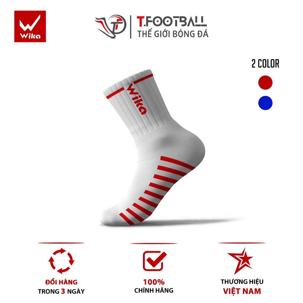 Tất Đá Bóng WIKA Basic Chính Hãng Chất Liệu Dệt Dày Dặn Co Giãn Thoáng Khí – Trắng Đỏ