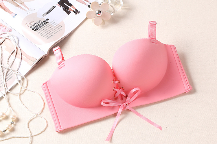 Áo lót trơn mềm cúp su đúc bàn tay đẩy ngực dây nơ rút giữa