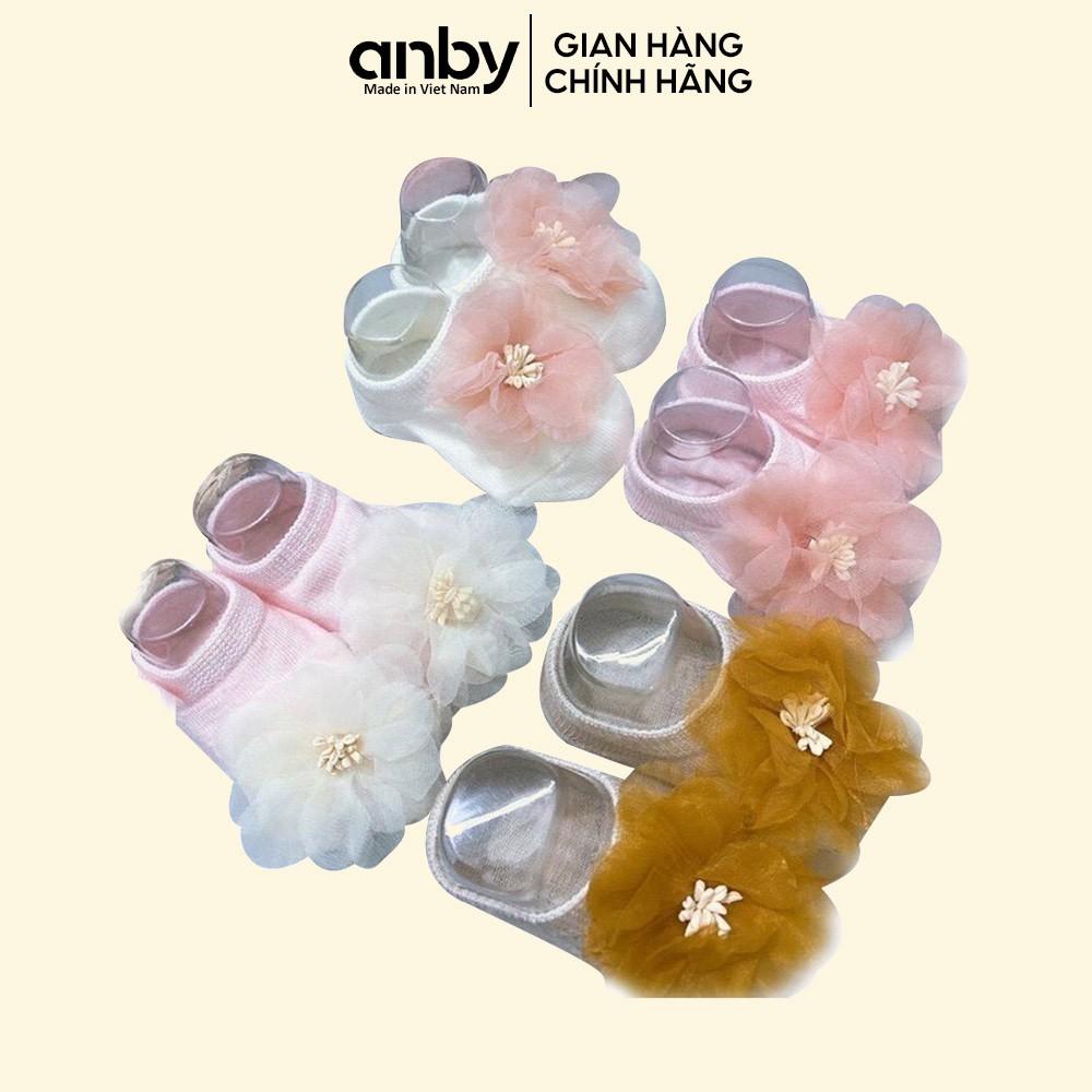 Tất vớ trẻ em ANBY cotton chống trượt đính hoa 3D xinh xắn cho bé gái từ sơ sinh đến 18 tháng tuổi