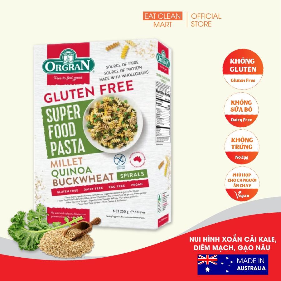 Nui hình xoắn lúa mạch, diêm mạch, hạt kê Orgran - Super Food Pasta Spiral Millet Quinoa Buckwheat 250g
