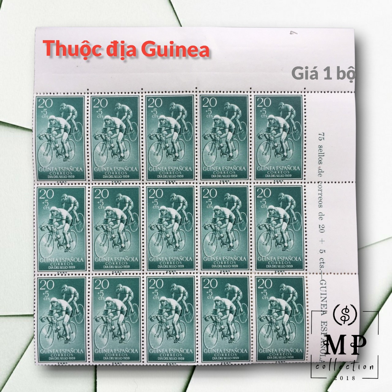 Tem sưu tầm Thuộc địa Guinea của Tây Ban Nha chủ đề đua xe đạp 1959 3 con.