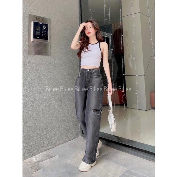 Quần jean nữ ống suông wash màu loang cá tính 3402, kèm ảnh thật