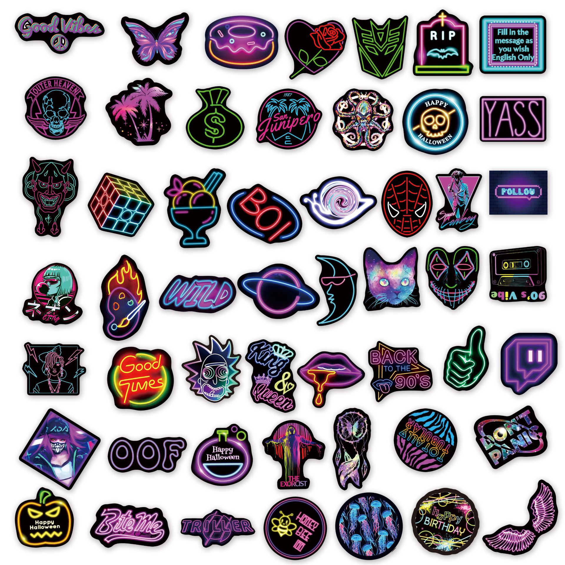 50 hình dán Sticker Neon không thấm nước dán laptop, nón bảo hiểm, xe, điện thoại, vali.. hình rời không lặp lại