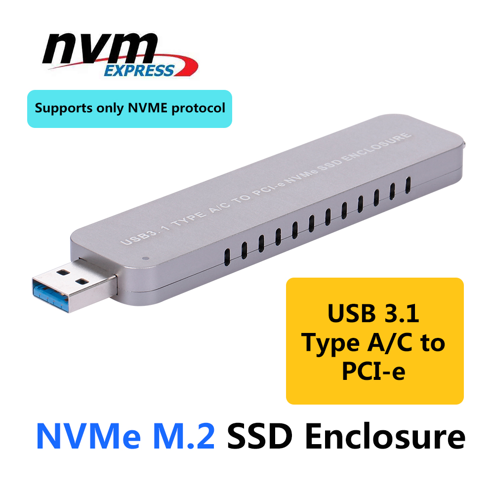 Bộ điều hợp Vỏ bọc Ổ cứng Di động USB 3.1 Loại A / C sang PCI-e NVMe M.2 SSD