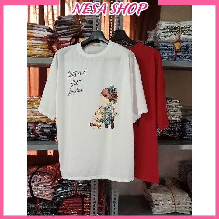 Áo thun nam nữ form rộng, Áo phông tay lỡ, chất liệu thun Thái co giãn, áo unisex hình Cô Gái dưới 65kg, NeSa Shop