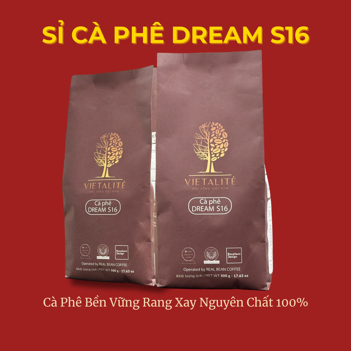 Cà phê cho quán – Dream S16 Combo 2 túi 1kg tiết kiệm – REAL BEAN COFFEE