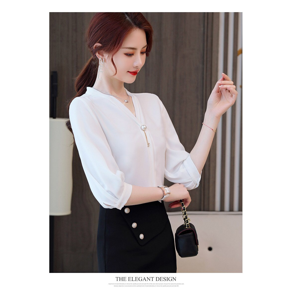 Áo sơ mi nữ cổ dính hạt - NH450