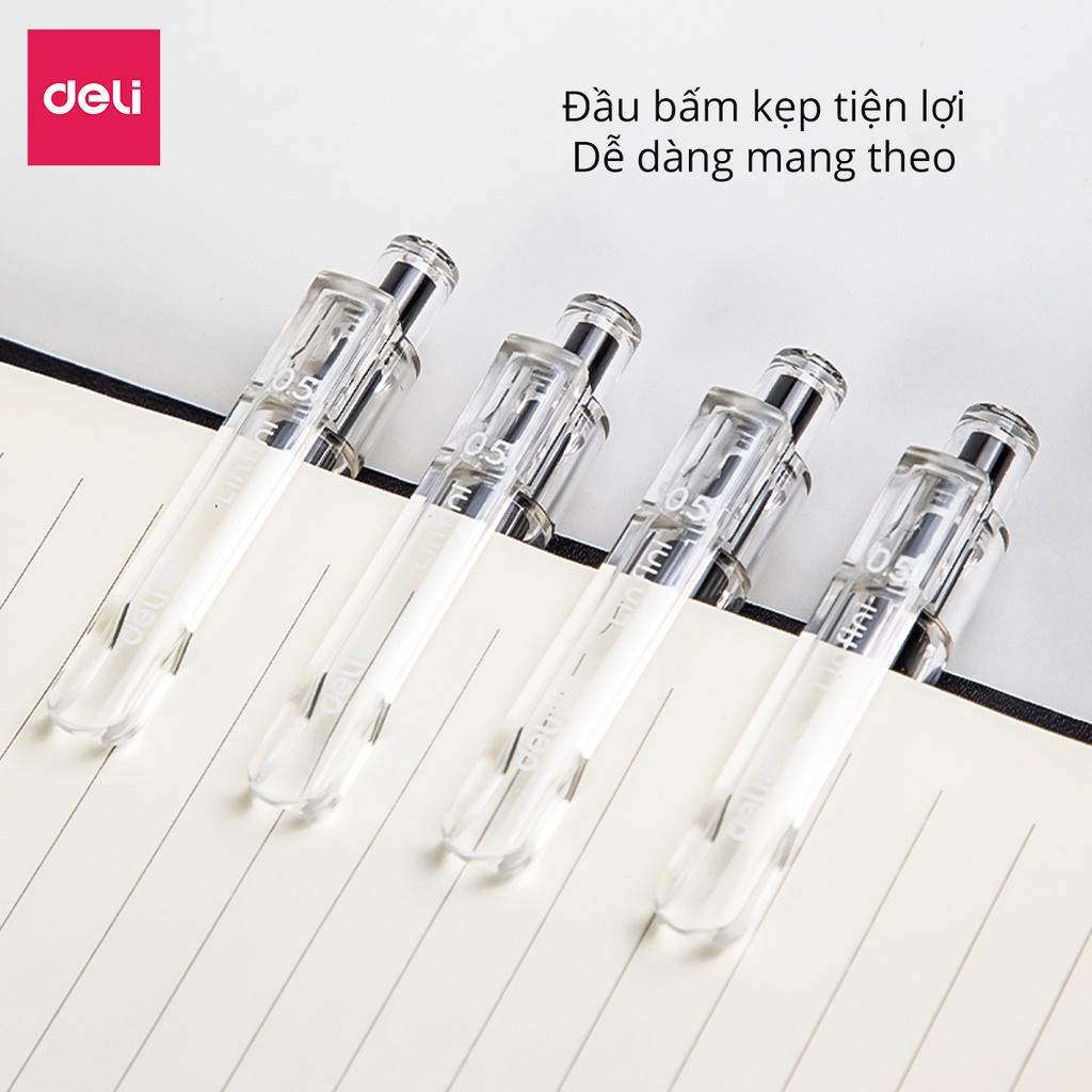 Bút bi gel bấm văn phòng Deli mực đen ngòi 0.5mm học sinh mực đều nét chữ đẹp A575 - có ruột xanh thay thế - 1 chiếc